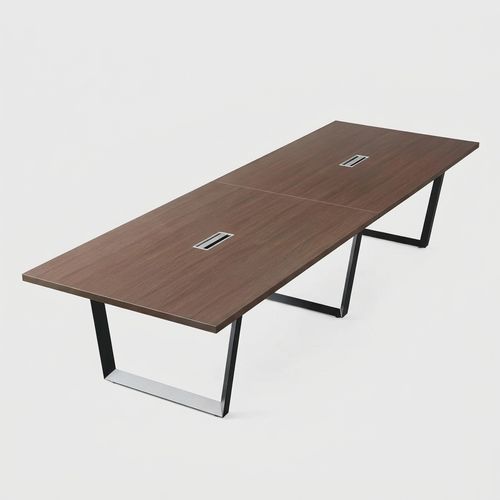 Ahliss 12-Foot Mahogany Conference Table with cable management grommets and metal frame
